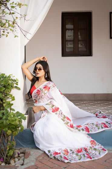 Crushed organza floral saree