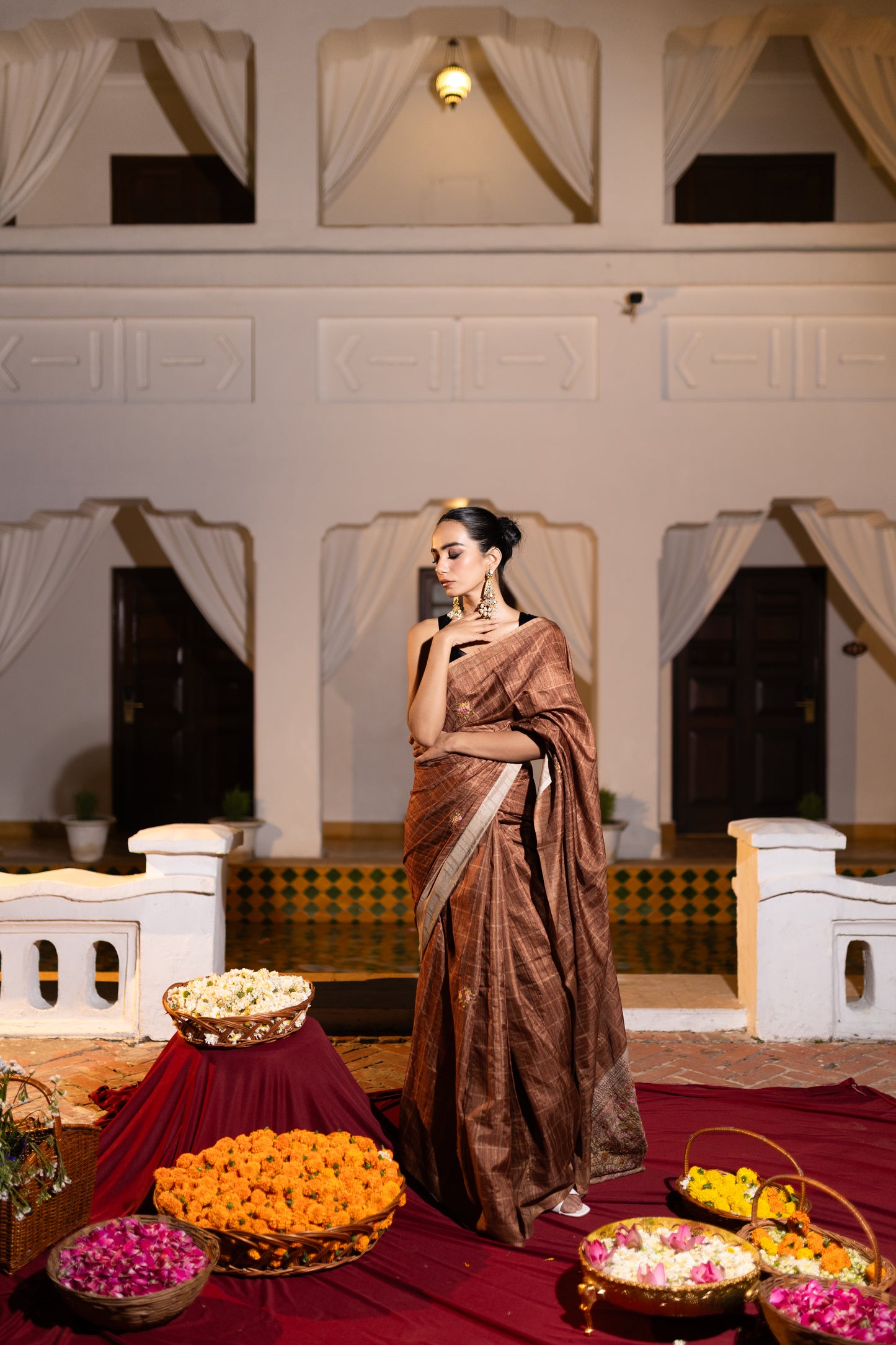 Tussar french knot saree