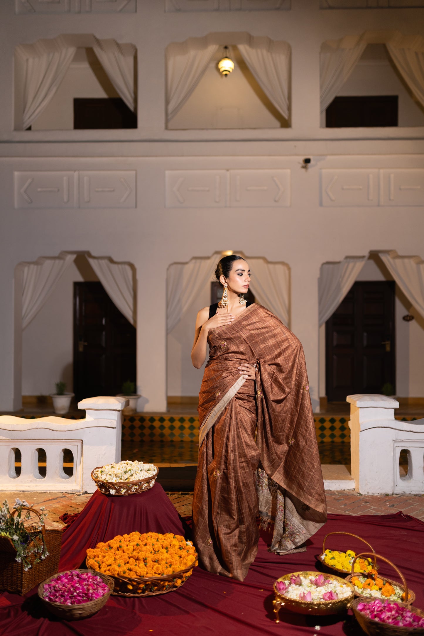 Tussar french knot saree