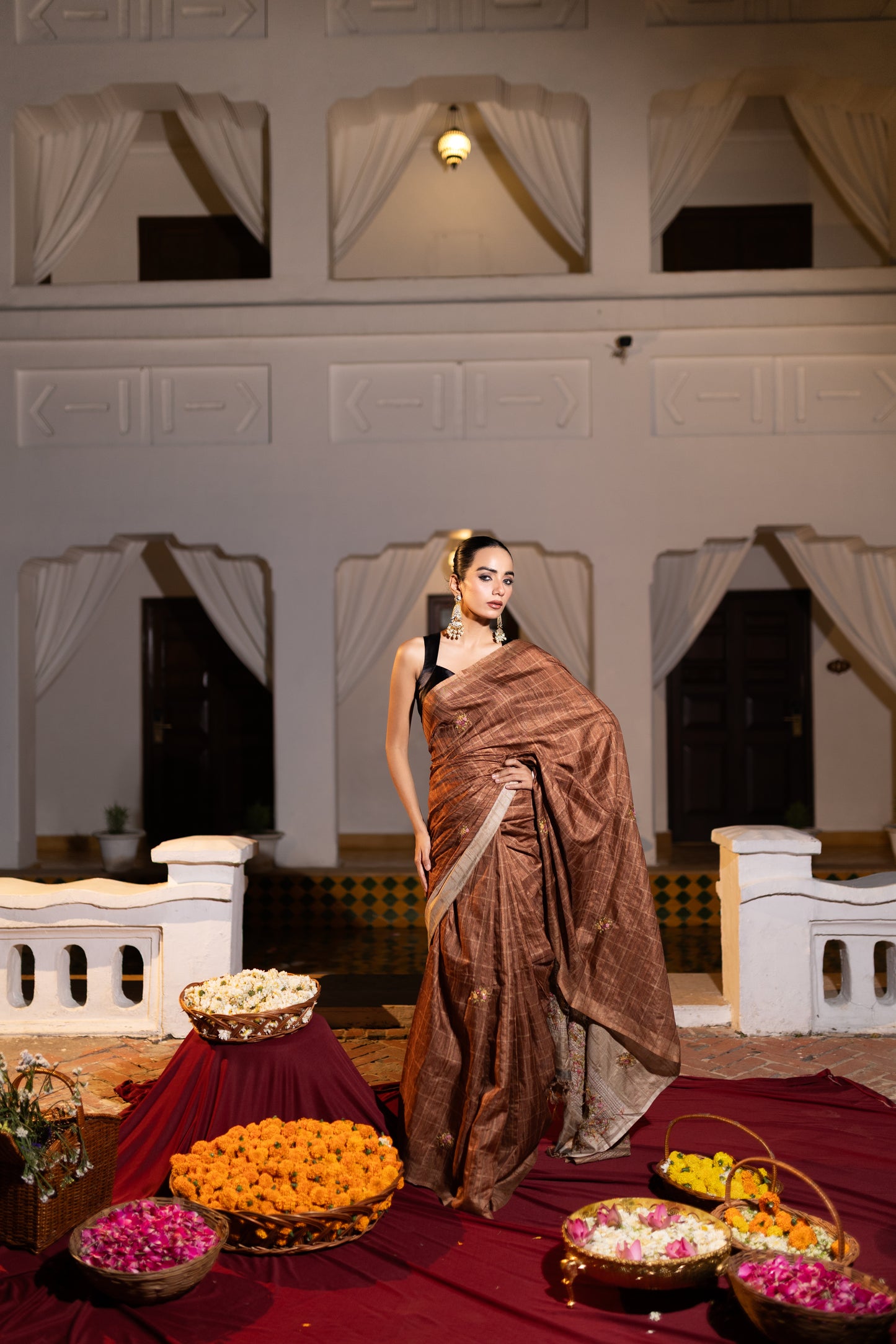 Tussar french knot saree