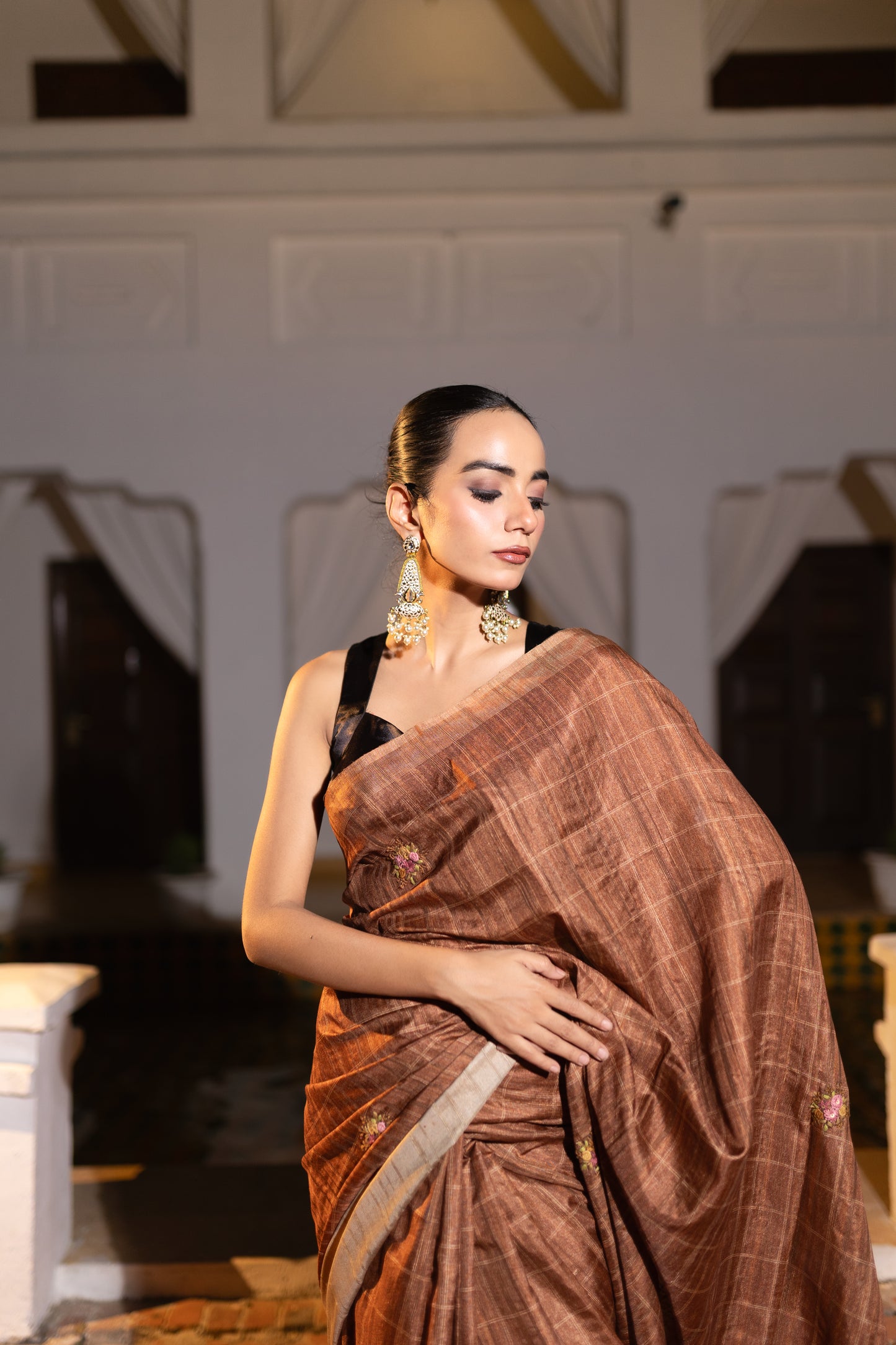 Tussar french knot saree