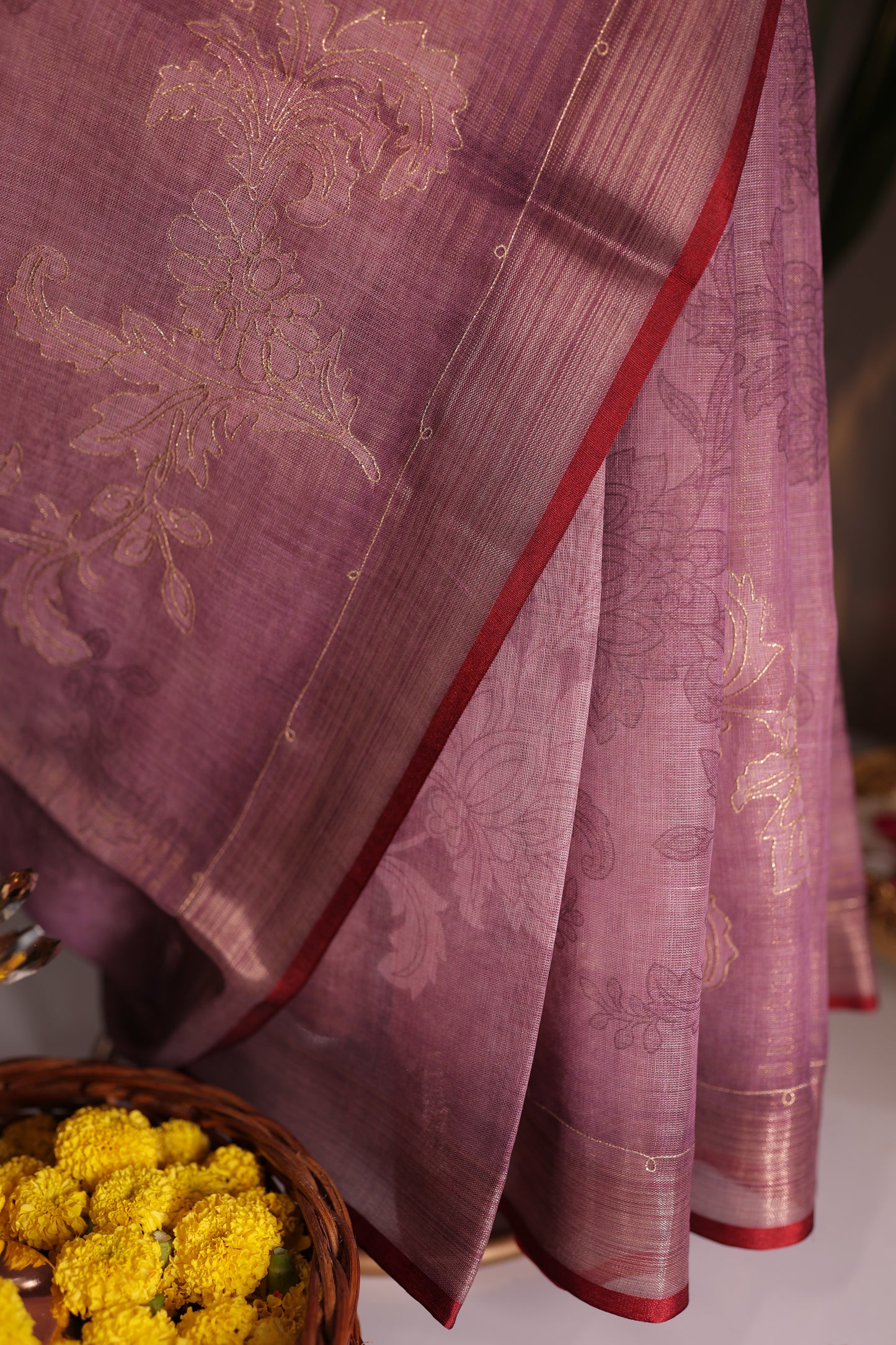 Linen Tissue Embroidered saree