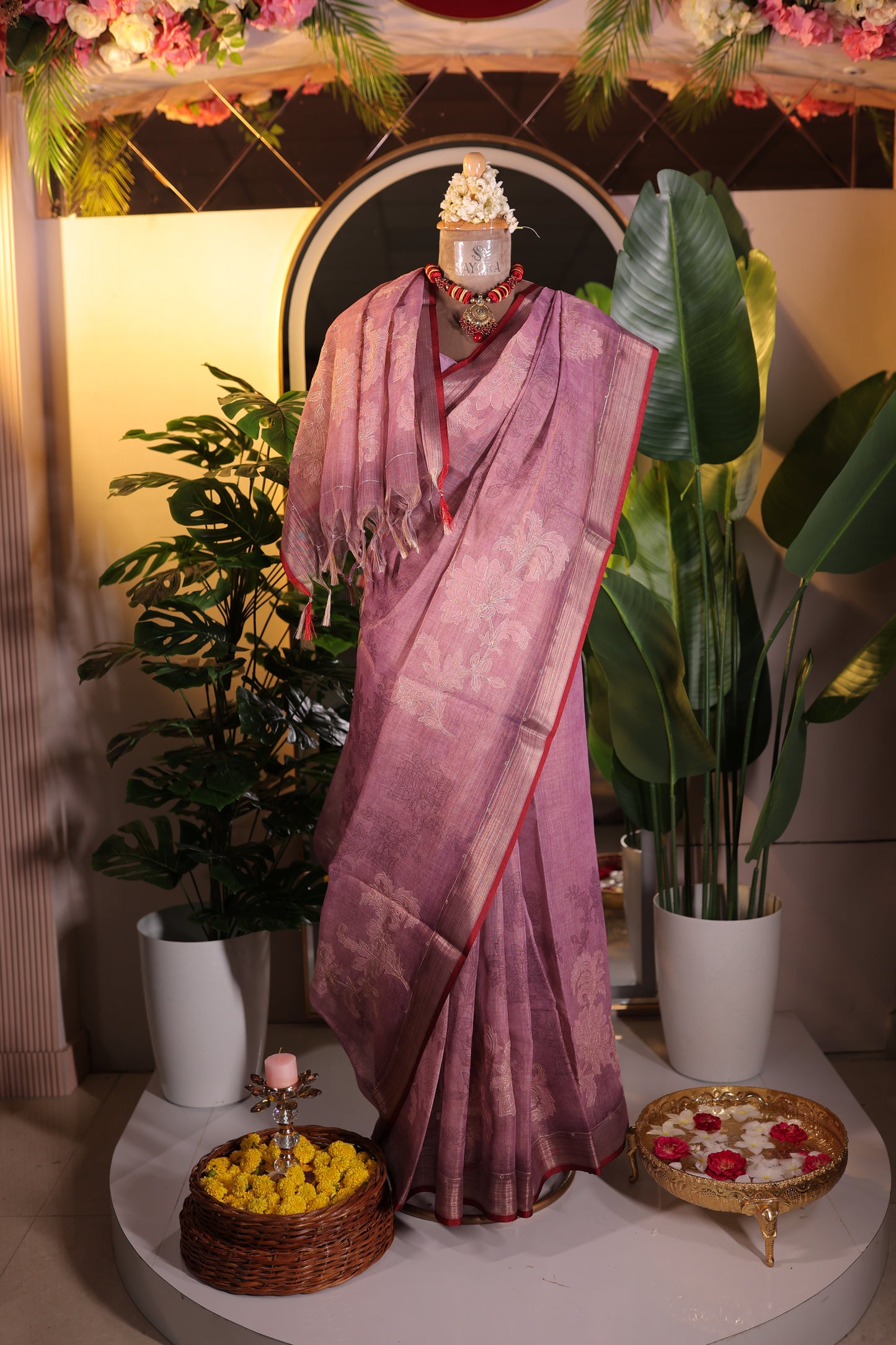 Linen Tissue Embroidered saree