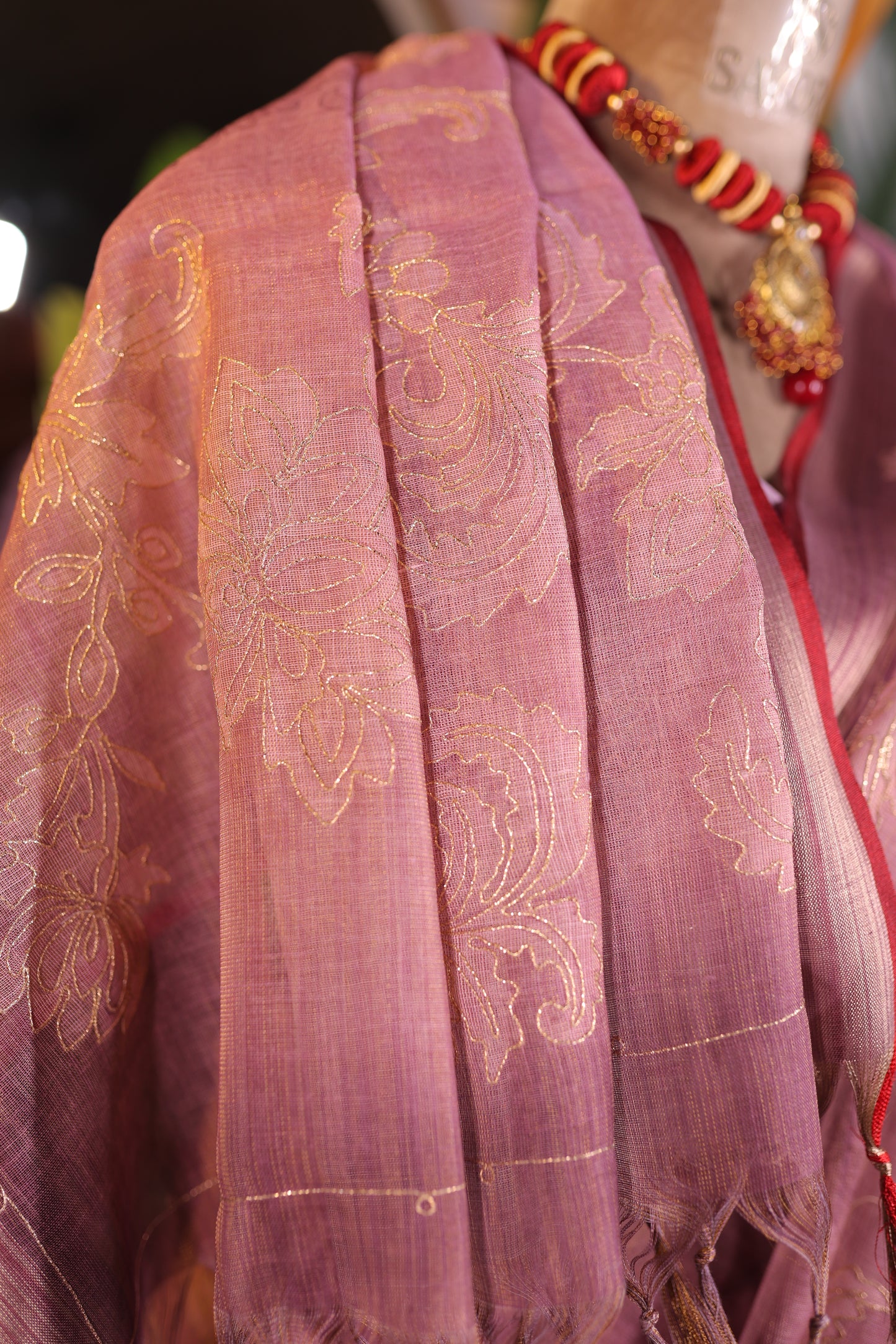 Linen Tissue Embroidered saree
