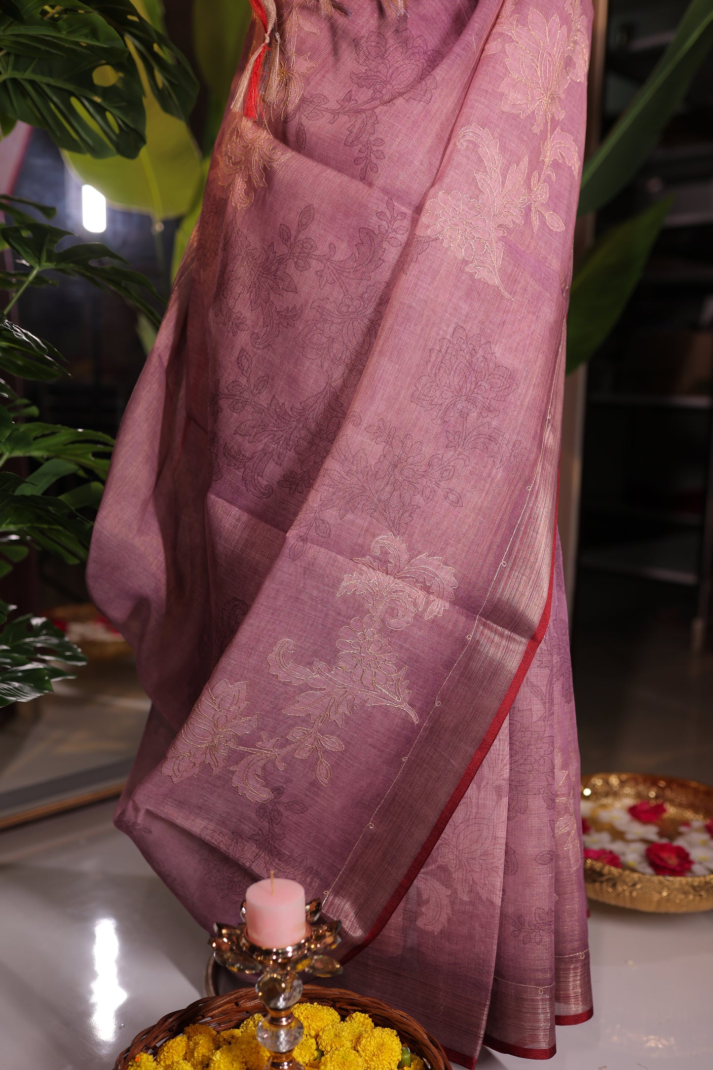 Linen Tissue Embroidered saree