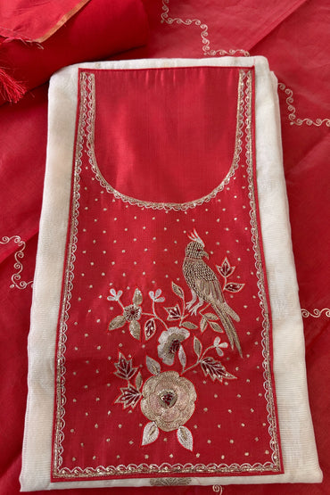 Banarasi Weaved Zardozi Embroidered Unstitched Suit Set With Pitta Work Dupatta