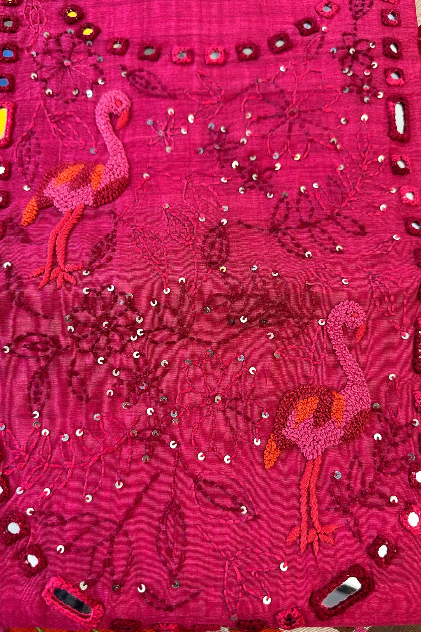 Chanderi Mirror Handwork Unstitched Suit Set With 70 gm Chanderi Varli Art Dupatta