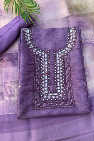 Crushed Silk Mirror Handwork Unstitched Suit Set