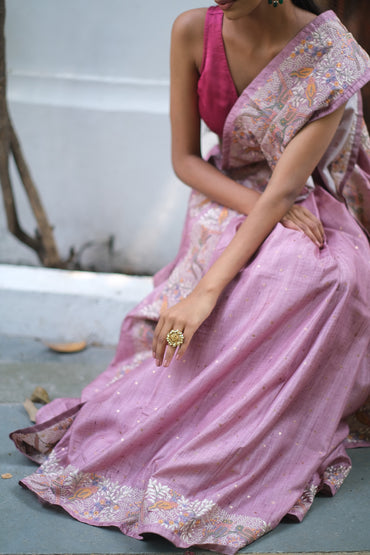 Tussar Embroidery saree