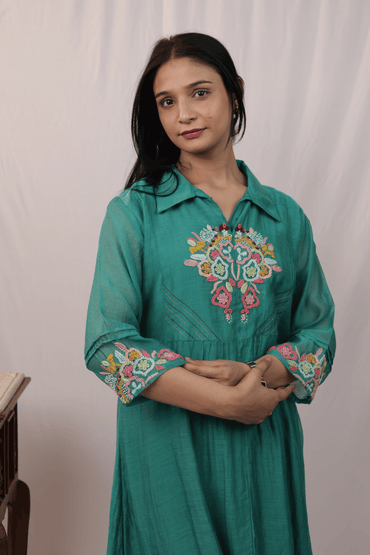 French knot multicolour embroidered mulchanderi Co-ord set