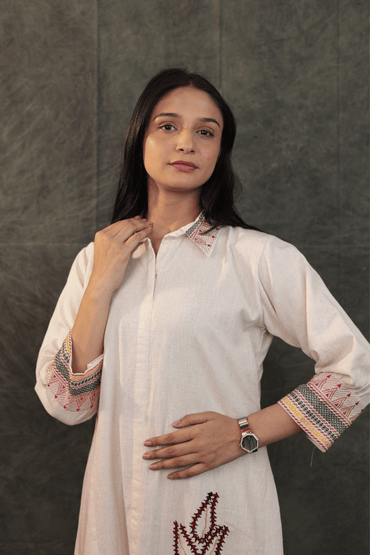 Khadi cotton thread embroidery workwear Co-ord set
