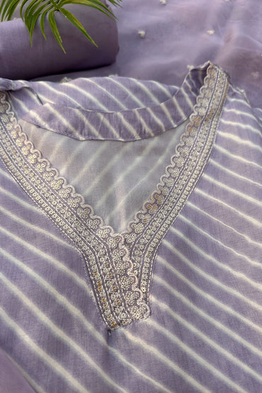 Lavender Chinon 3 Piece Unstitched Suit Set