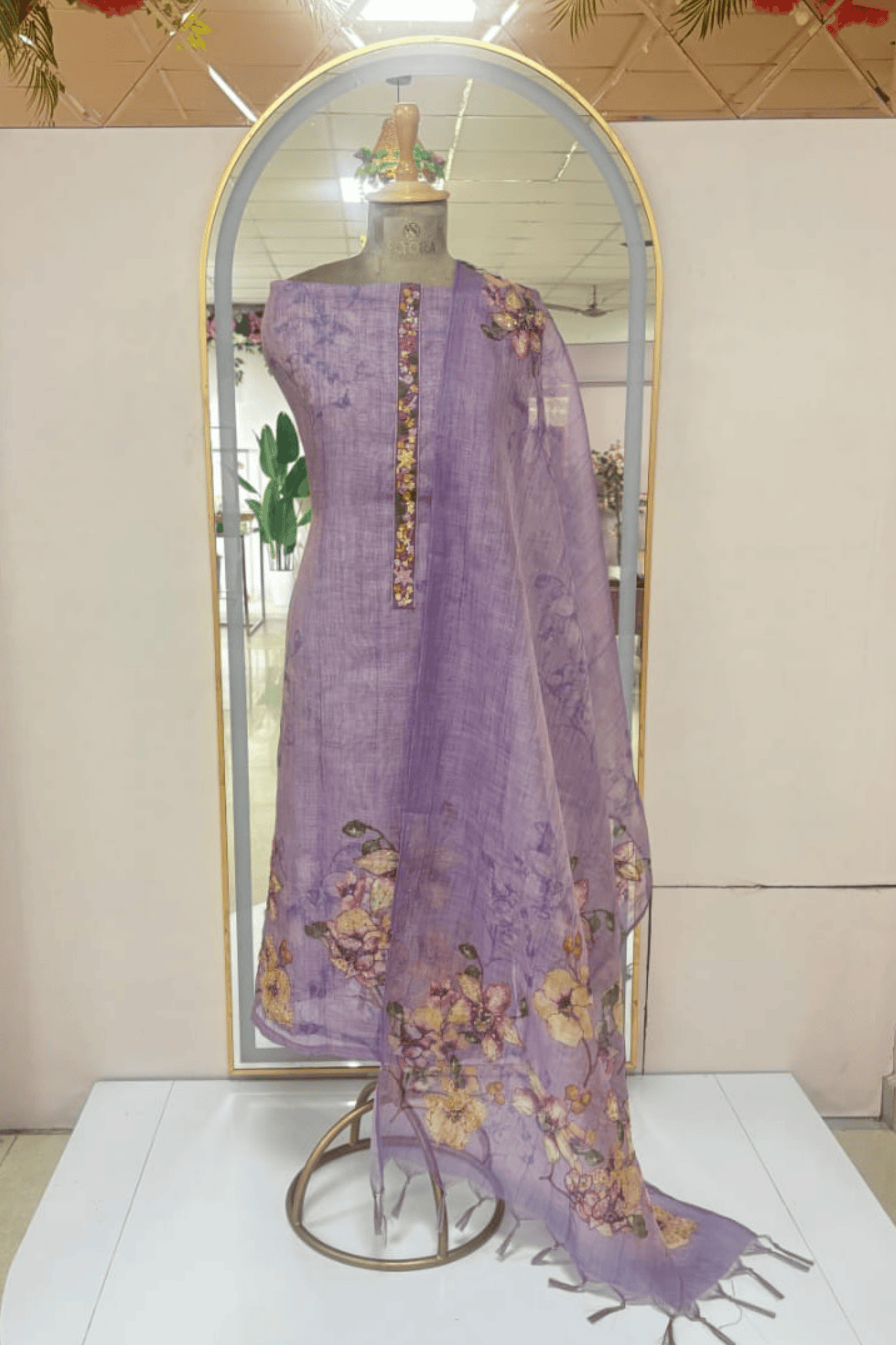 Purple Linen Silk 3 Piece Unstitched Suit Set