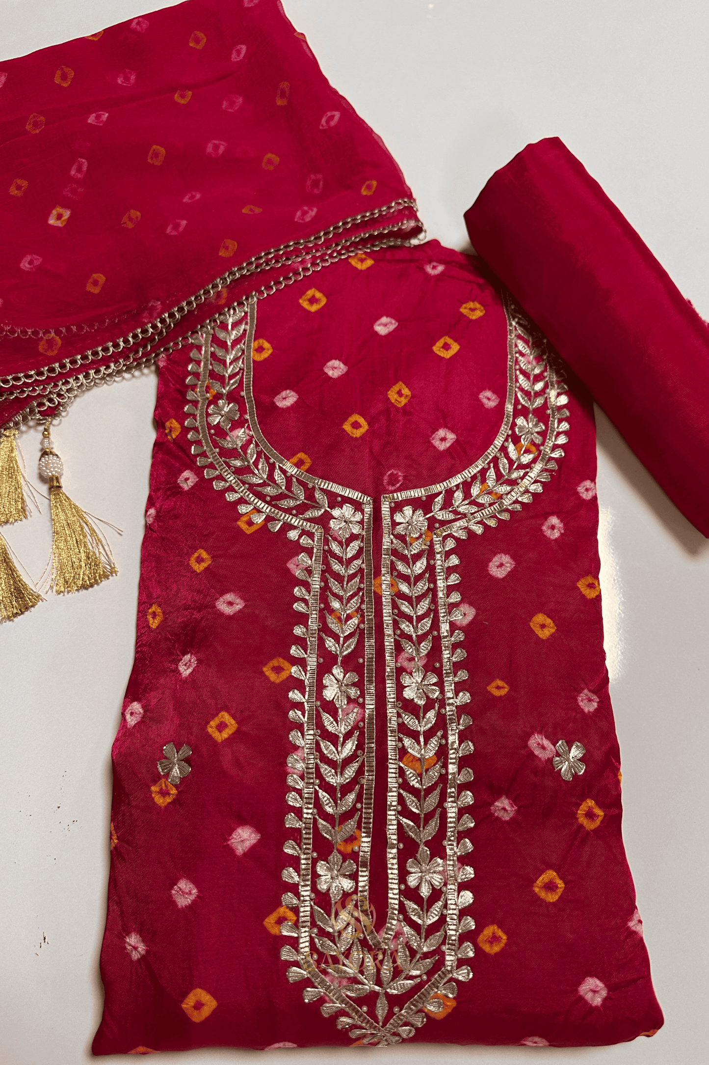 Rajasthani Bandhej 3 piece Unstitched Suit set
