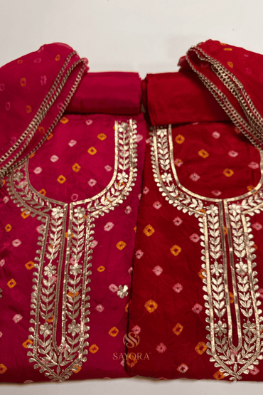Rajasthani Bandhej 3 piece Unstitched Suit set