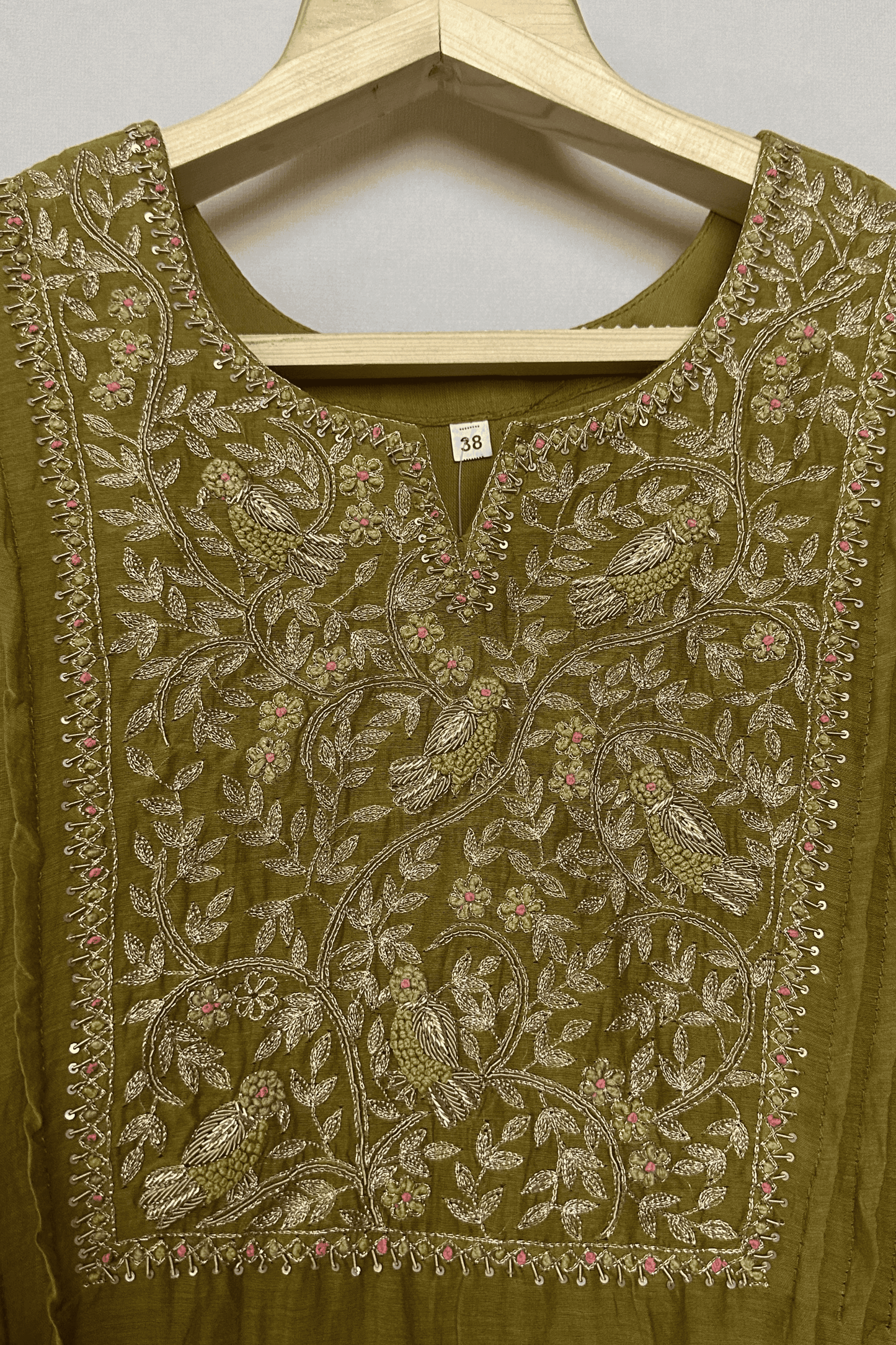 Zardozi embroidered parrot mulchanderi A line suit