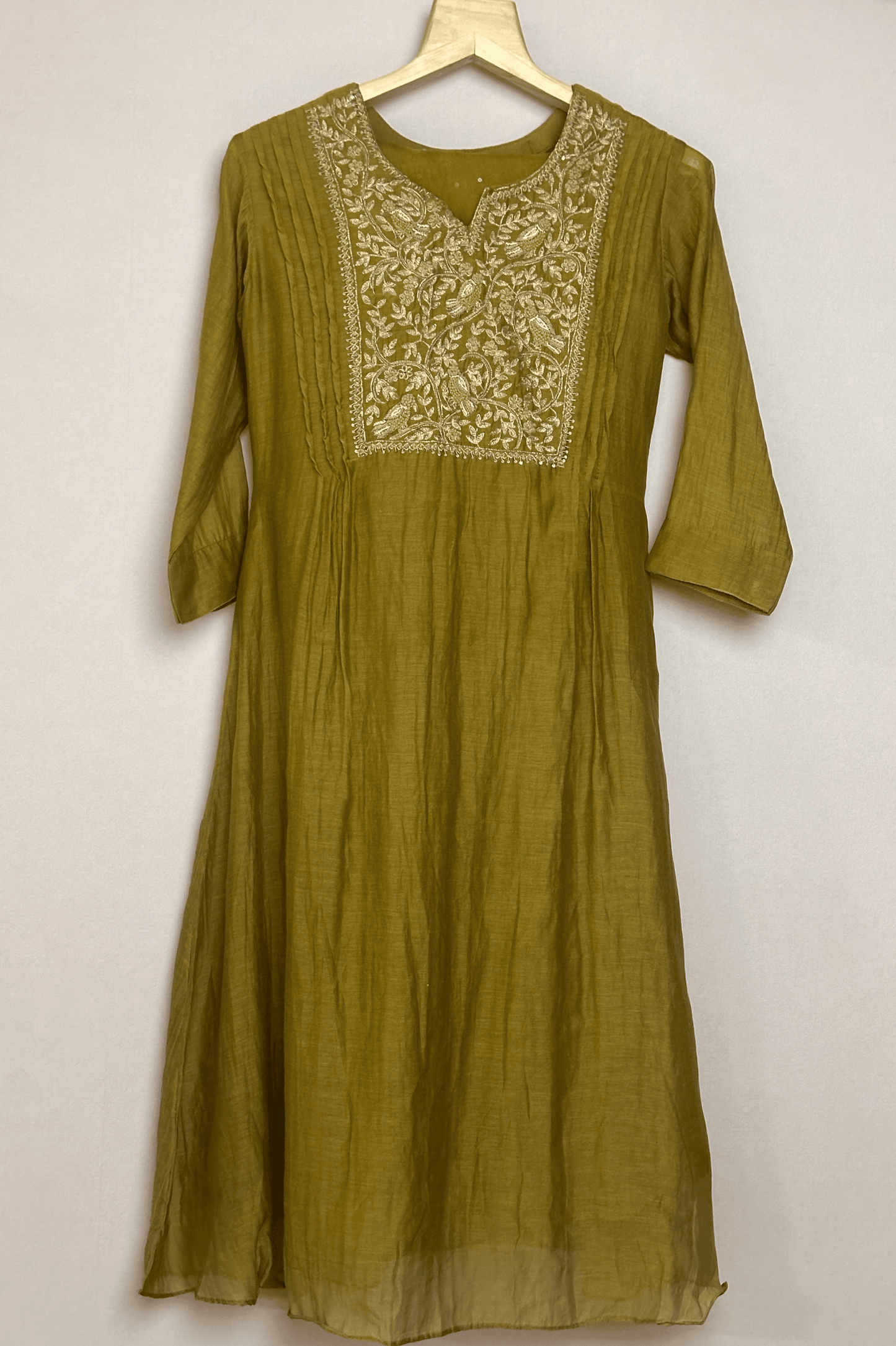 Zardozi embroidered parrot mulchanderi A line suit