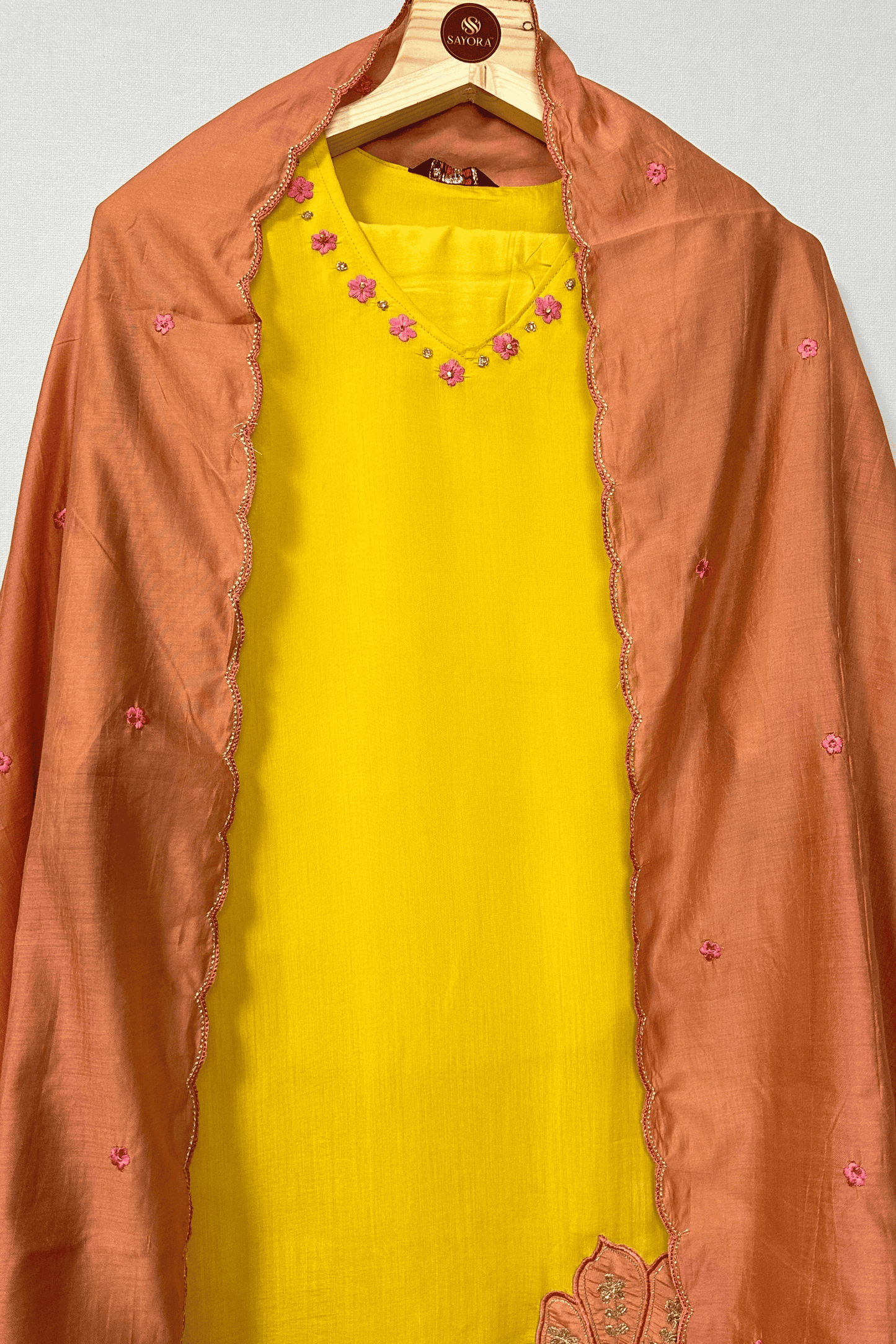 Yellow embroidered suit