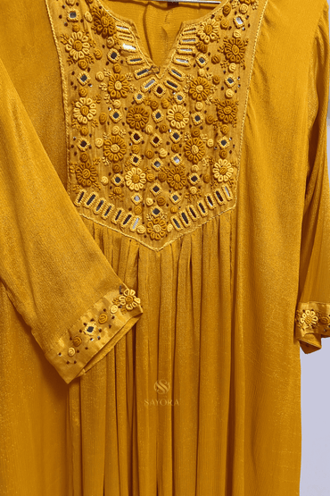 Genda Phool French knot & Mirror Work Chinon Silk Suit