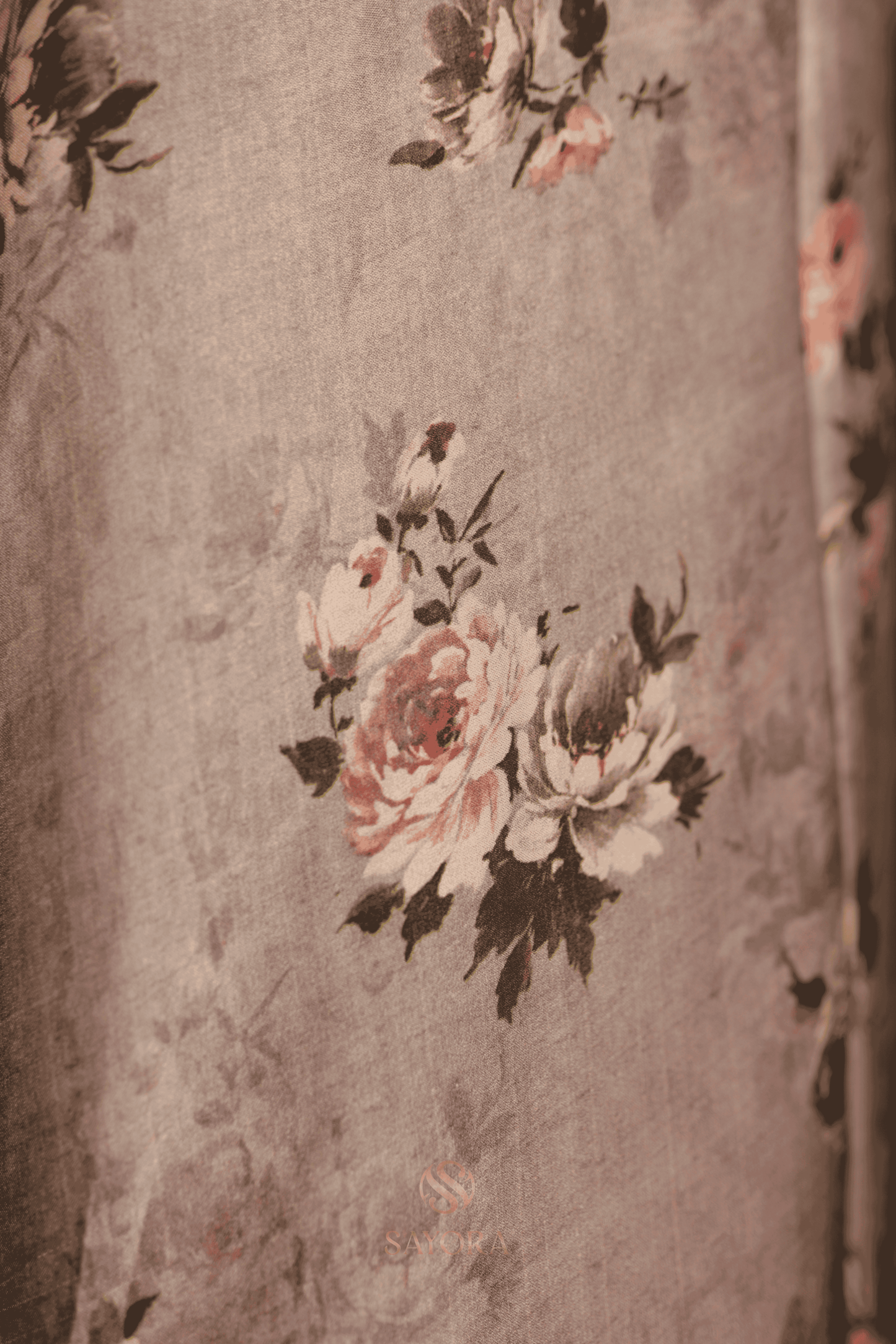 Grey modal silk floral print Elephant nakshi zari woven saree