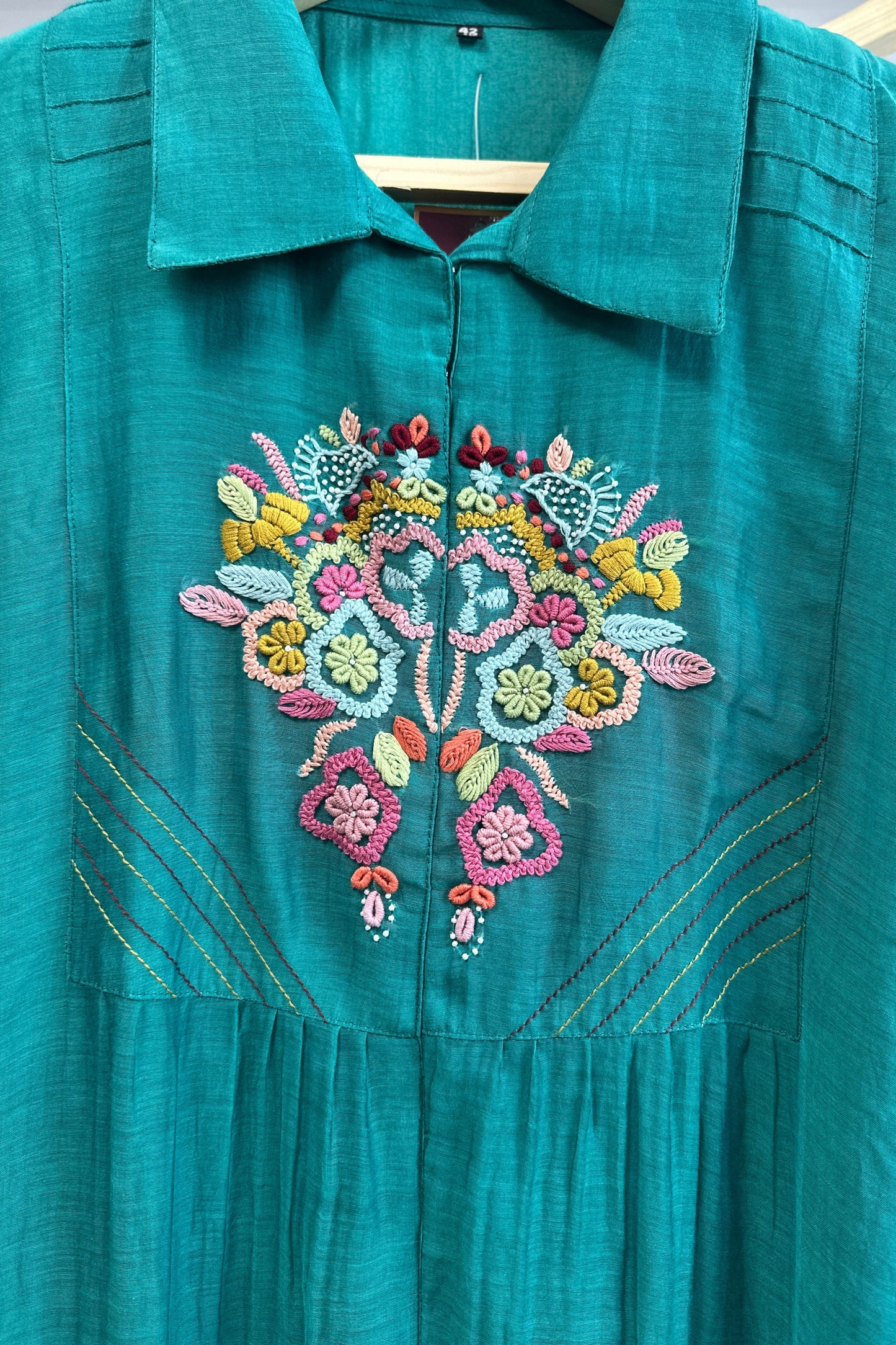 French knot multicolour embroidered mulchanderi Co-ord set