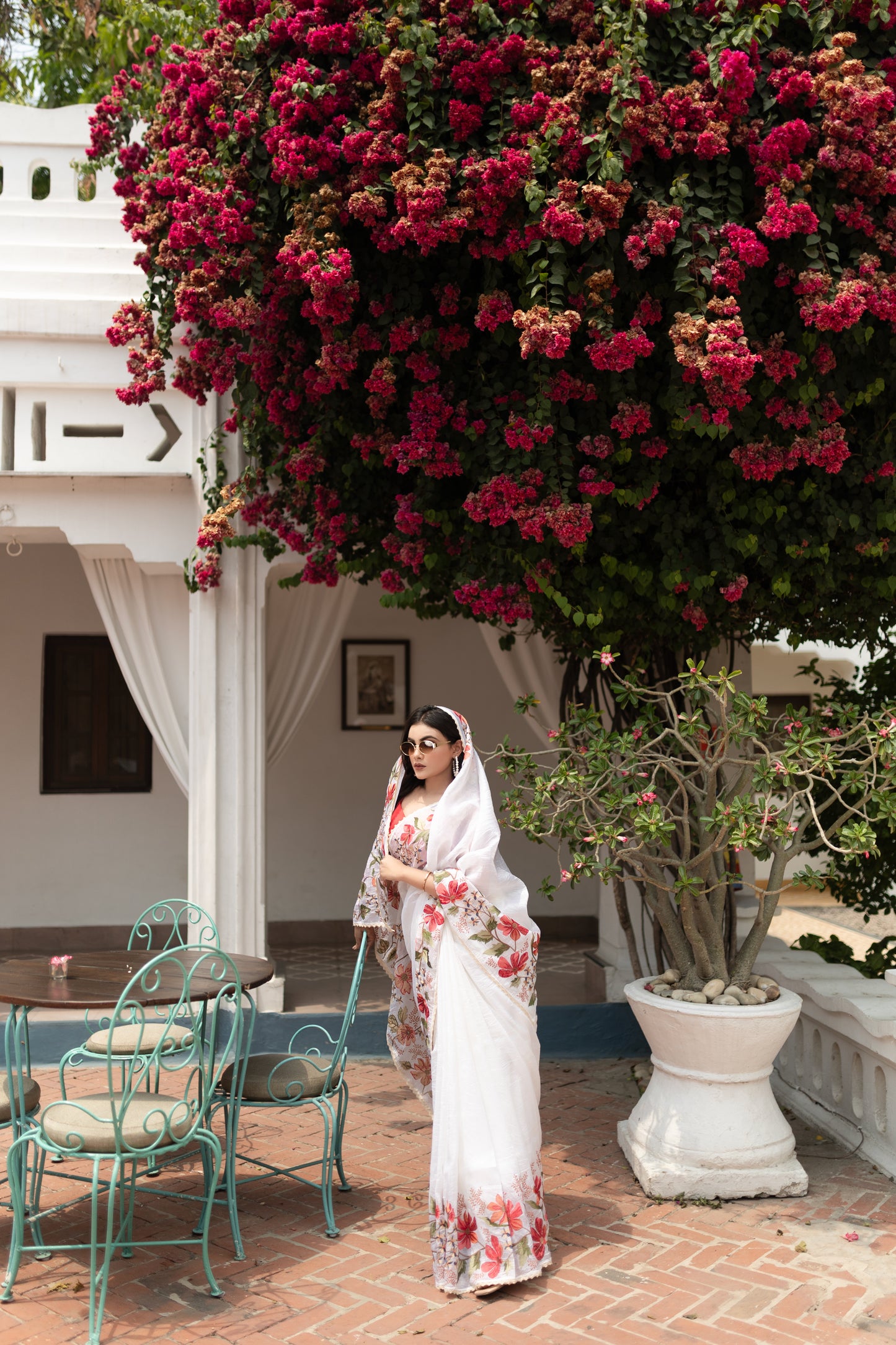 Crushed organza floral saree