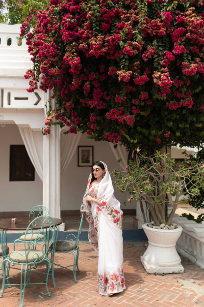 Crushed organza floral saree