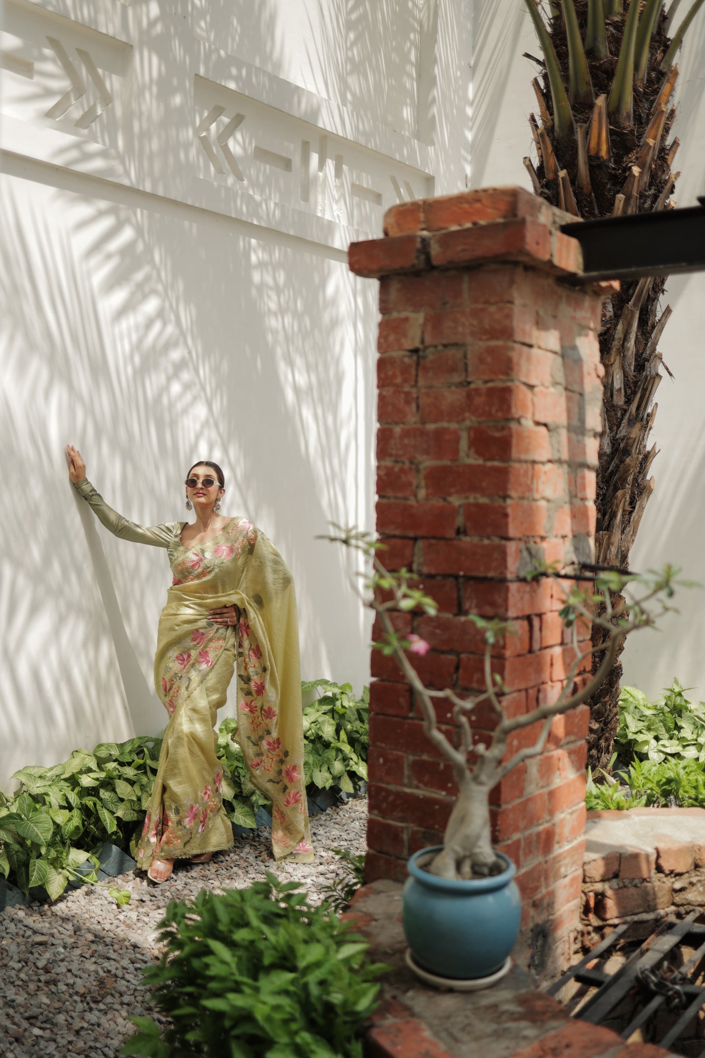 Crushed organza floral saree
