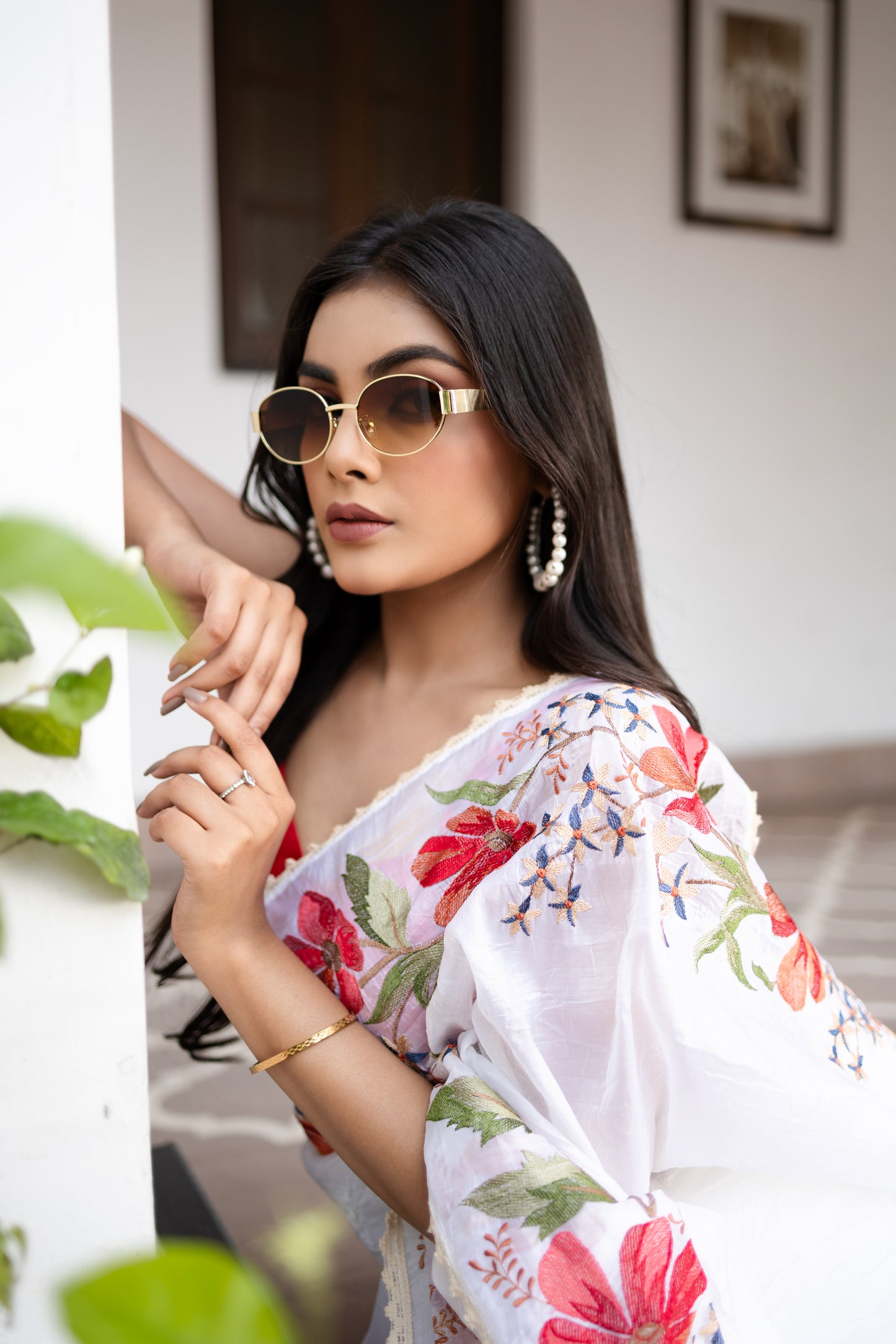 Crushed organza floral saree
