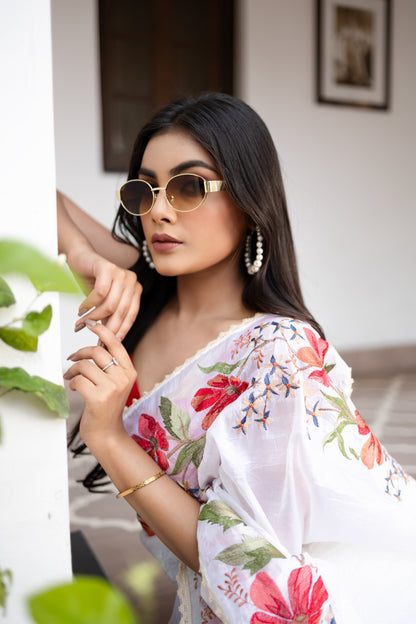 Crushed organza floral saree