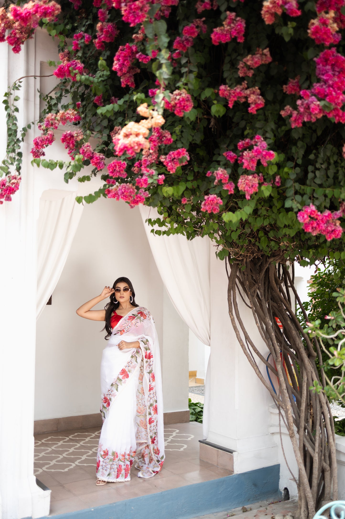Crushed organza floral saree