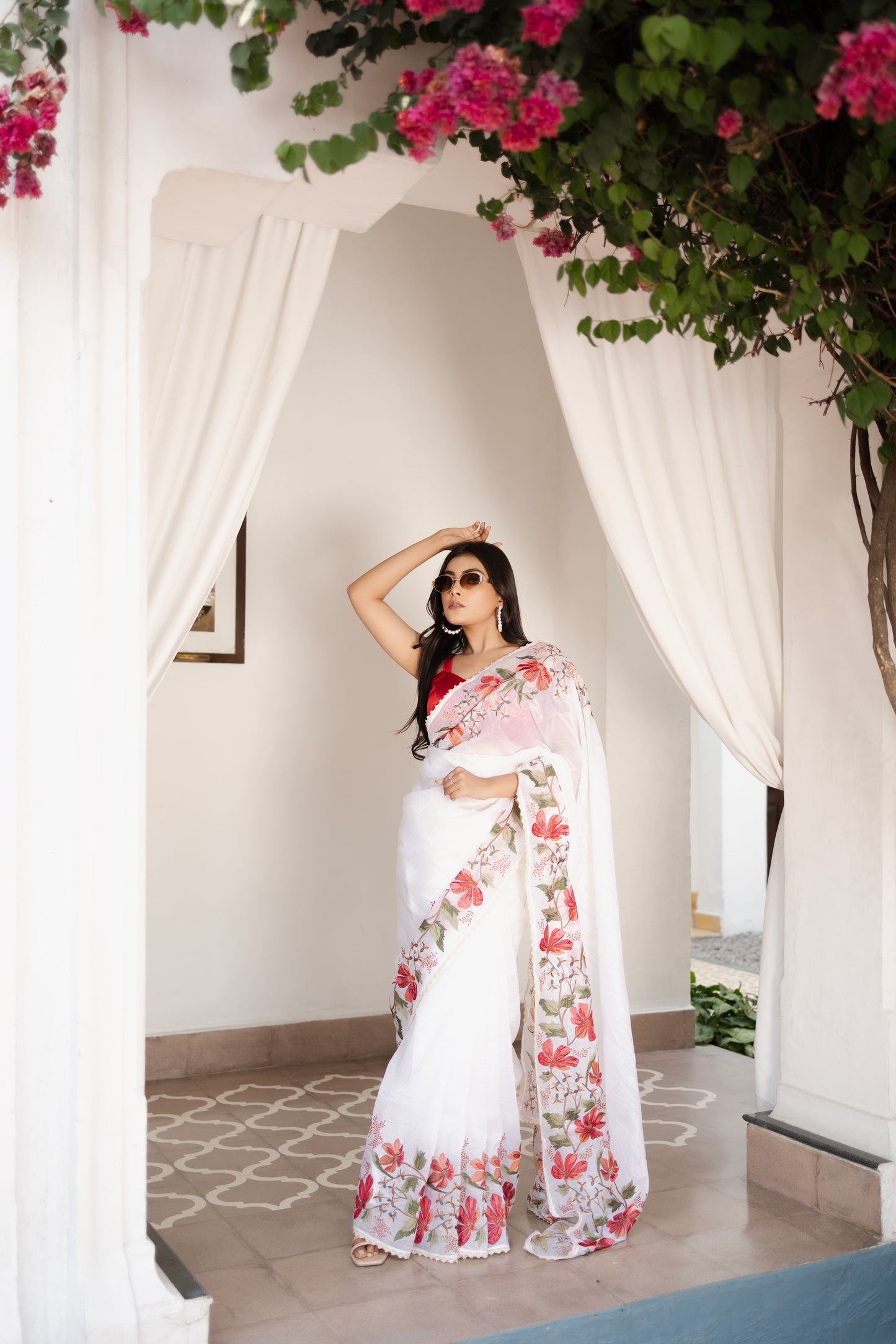 Crushed organza floral saree