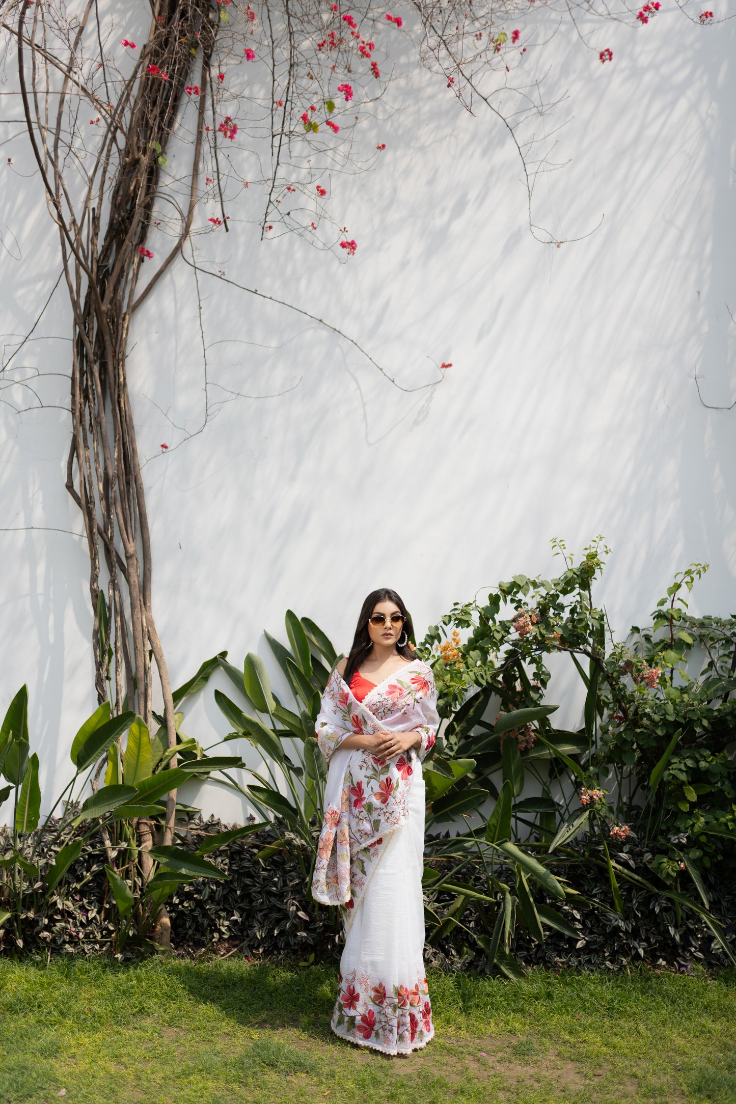 Crushed organza floral saree