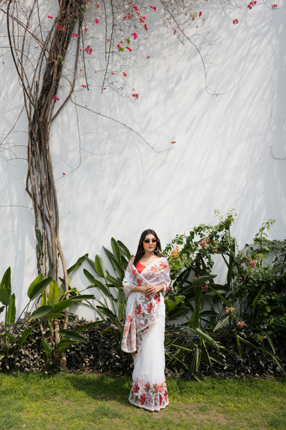 Crushed organza floral saree