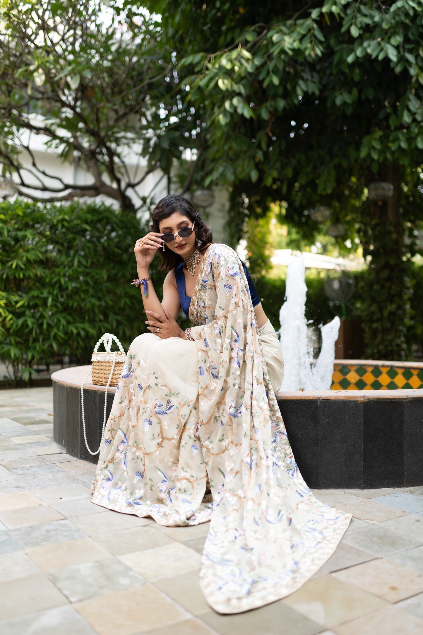 Beige Parsi Gara saree
