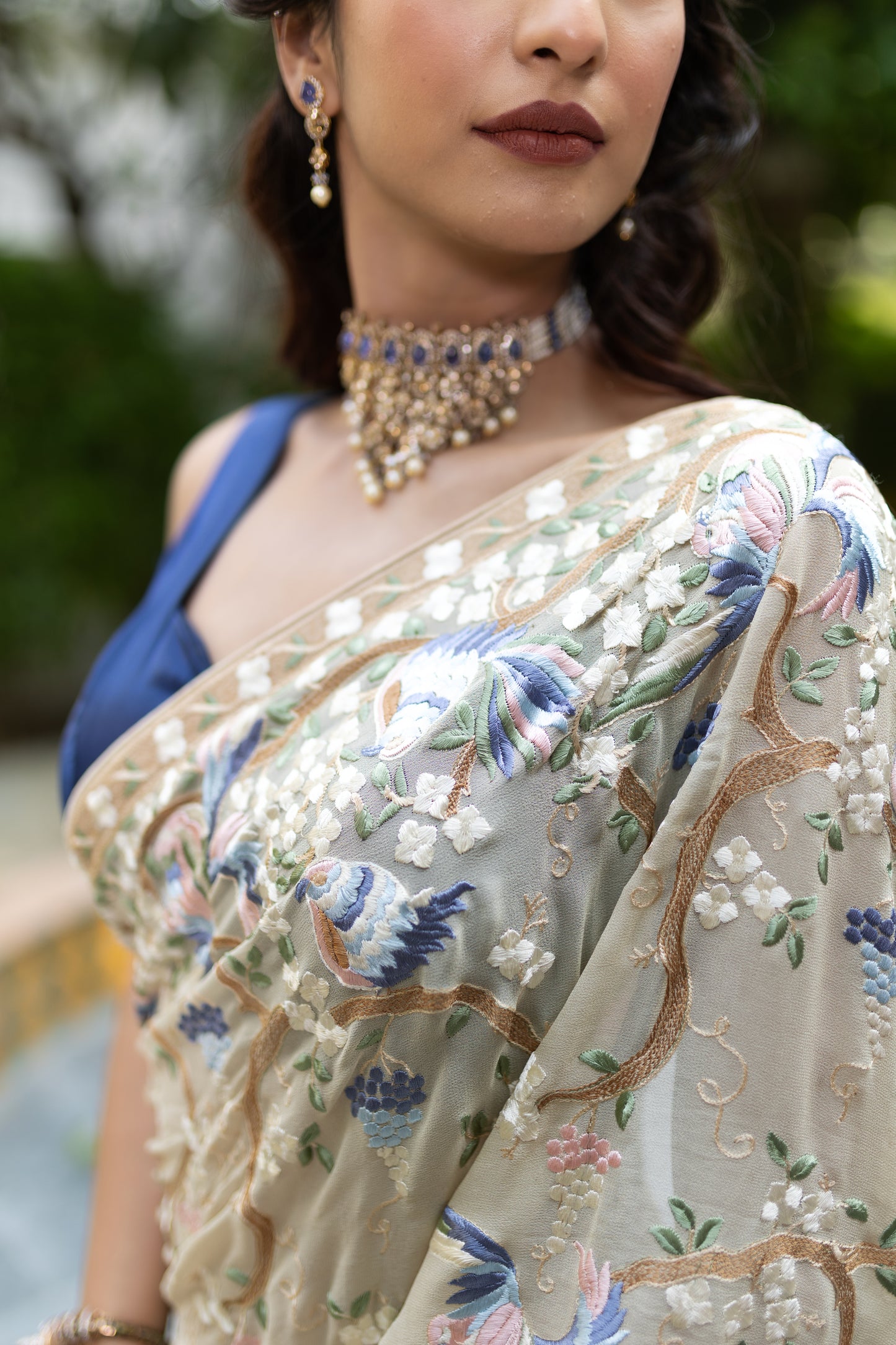 Beige Parsi Gara saree