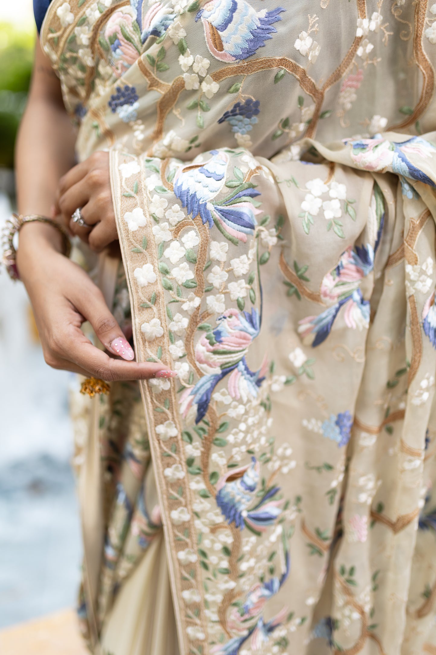 Beige Parsi Gara saree
