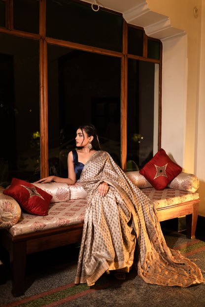 Tussar handblock saree