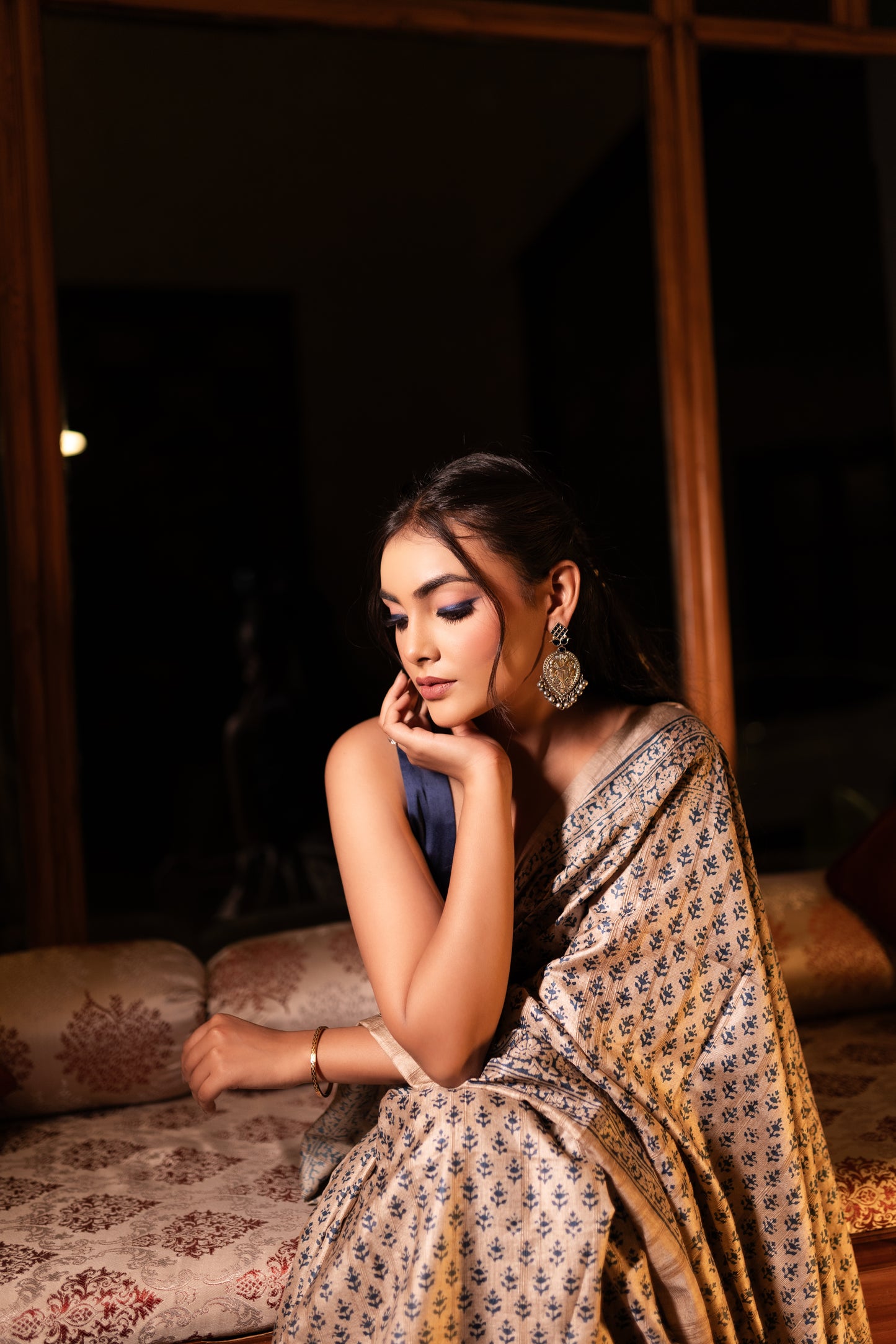 Tussar handblock saree