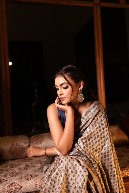 Tussar handblock saree