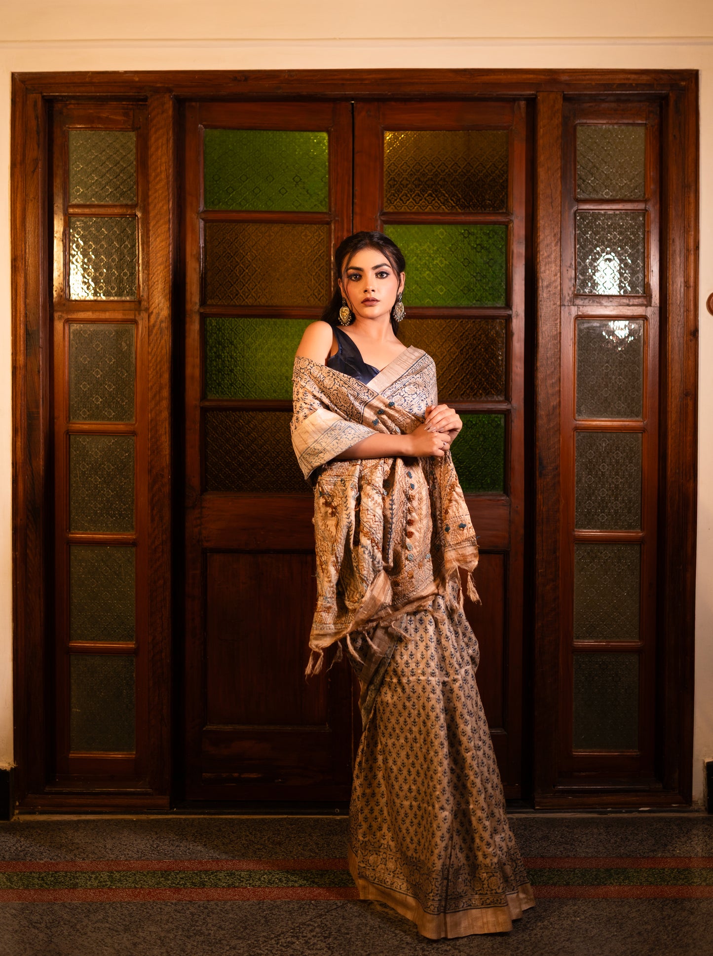 Tussar handblock saree