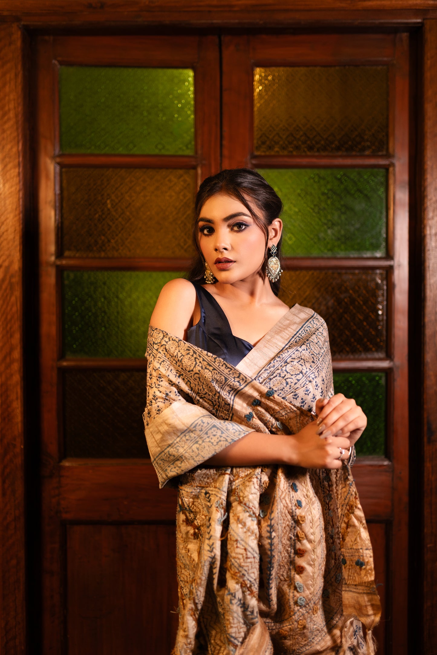 Tussar handblock saree