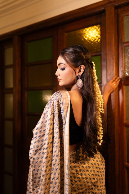 Tussar handblock saree