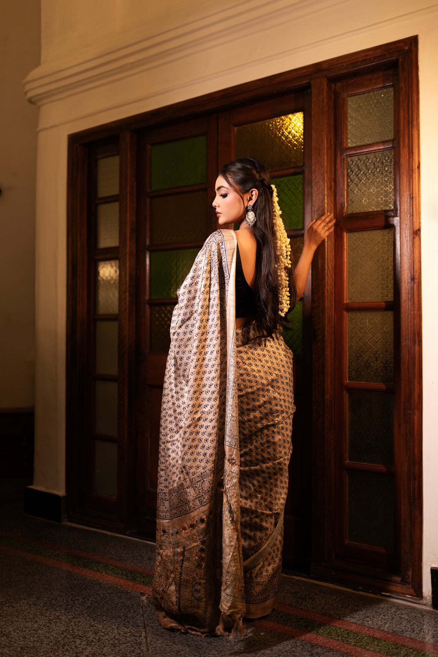 Tussar handblock saree