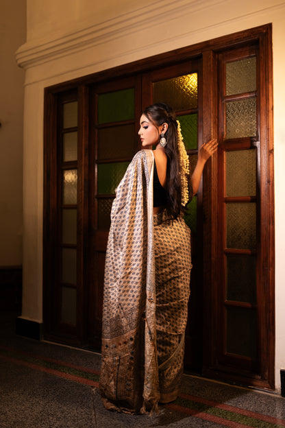 Tussar handblock saree