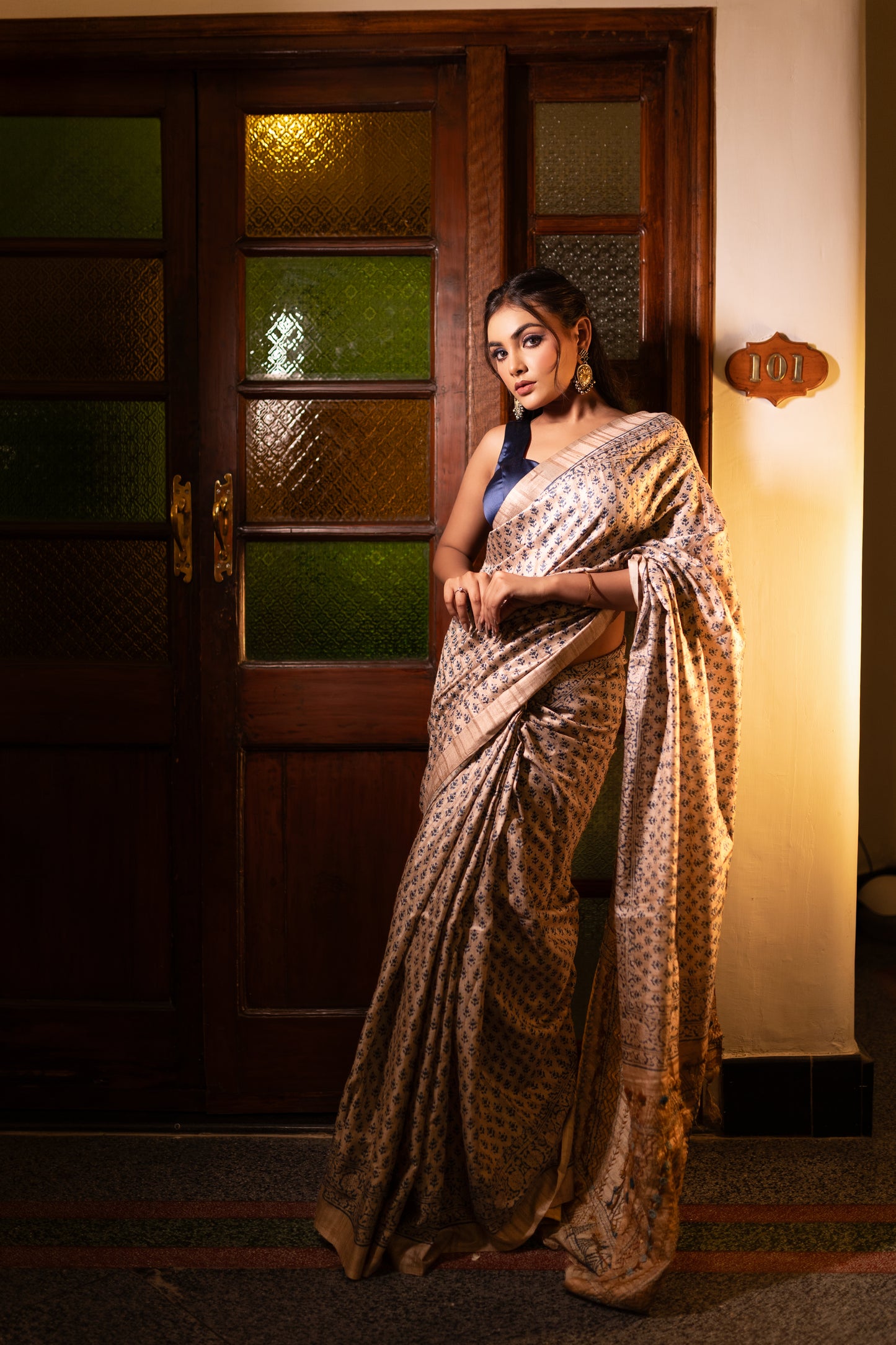 Tussar handblock saree
