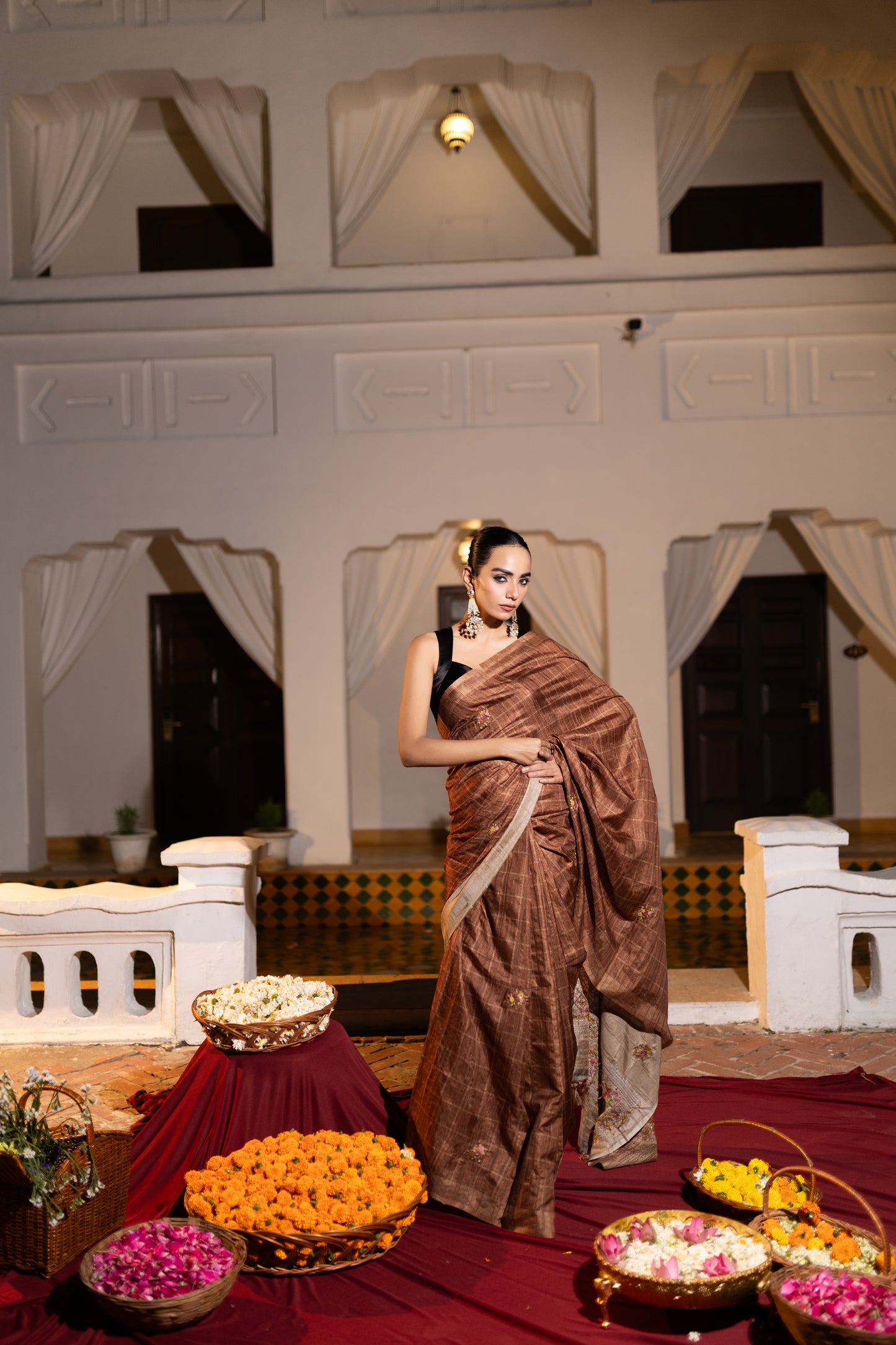 Tussar french knot saree