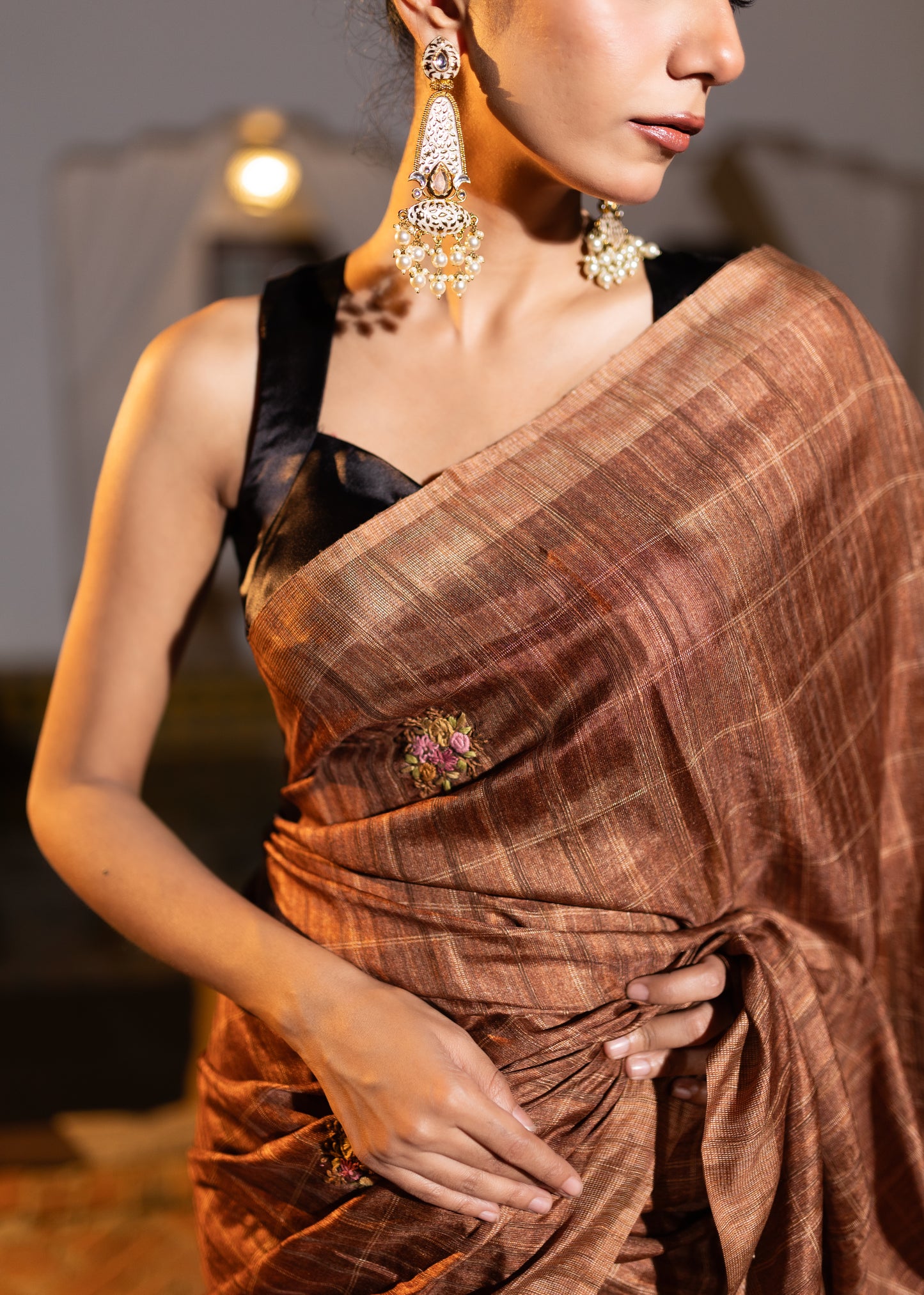 Tussar french knot saree