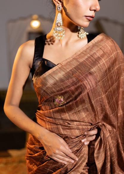 Tussar french knot saree