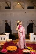 Tussar French Knot Pink Border Saree